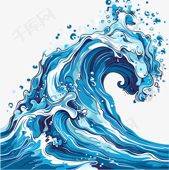 蓝色海浪元素立体免抠图案