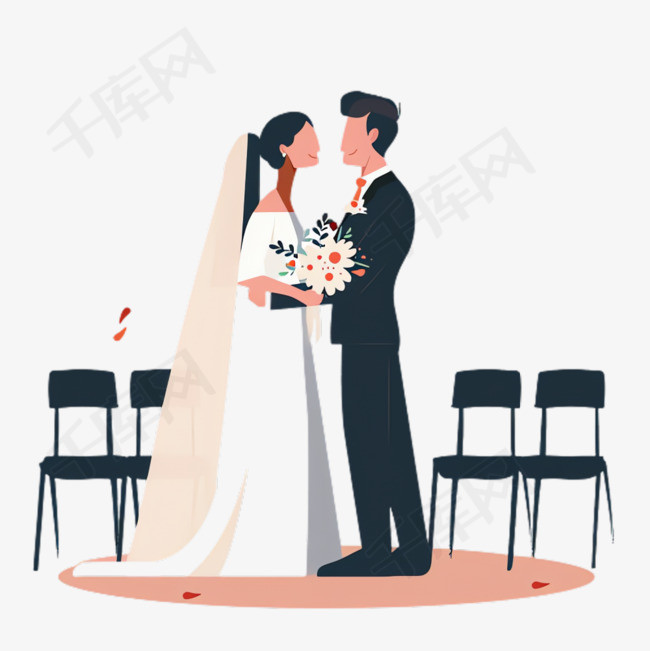 结婚婚纱元素立体免抠图案