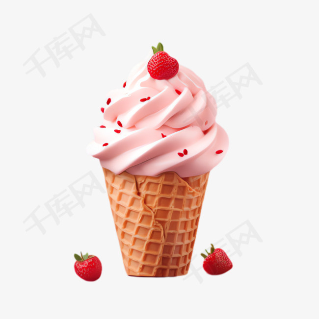 草莓冰淇淋元素立体免抠图案