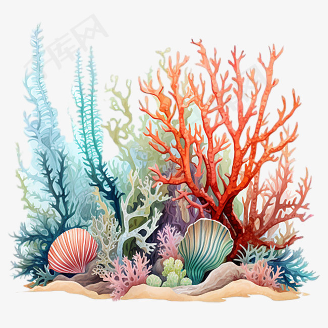 珊瑚贝壳元素立体免抠图案