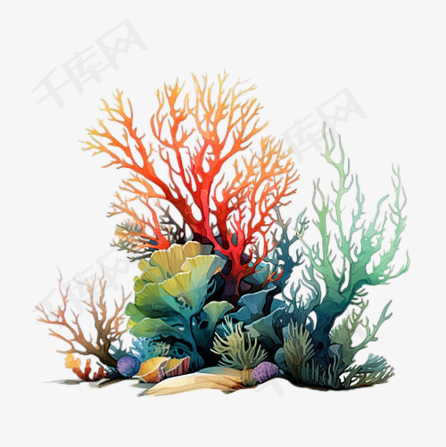 珊瑚贝壳元素立体免抠图案