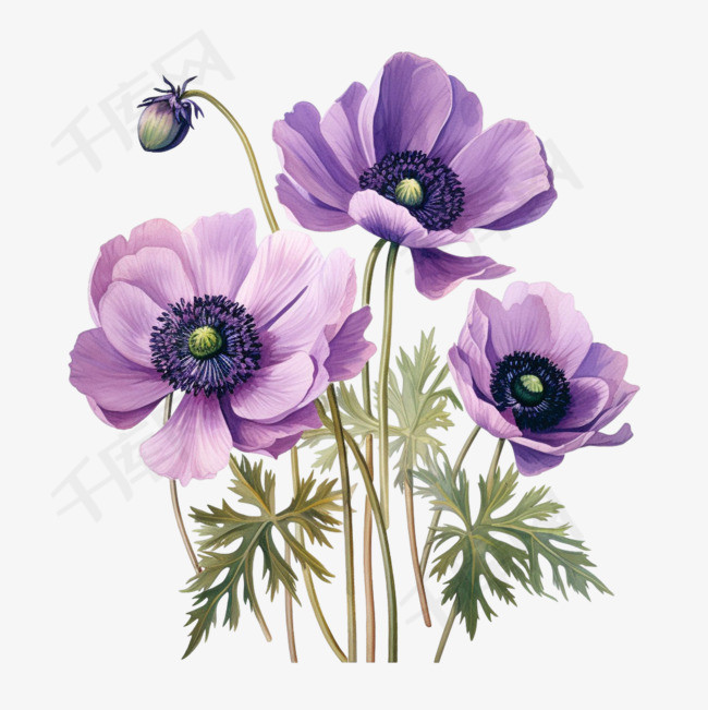 紫色花朵元素立体免抠图案