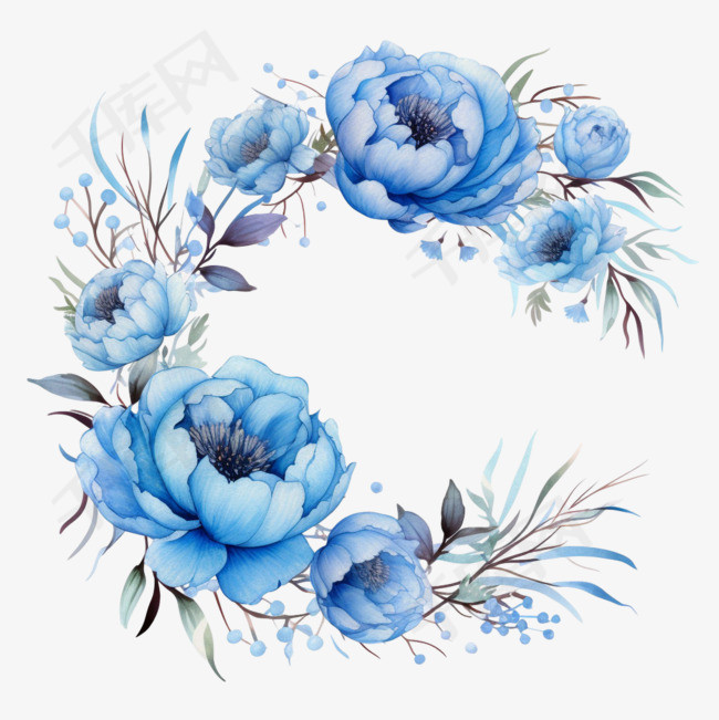 蓝花花圈元素立体免抠图案