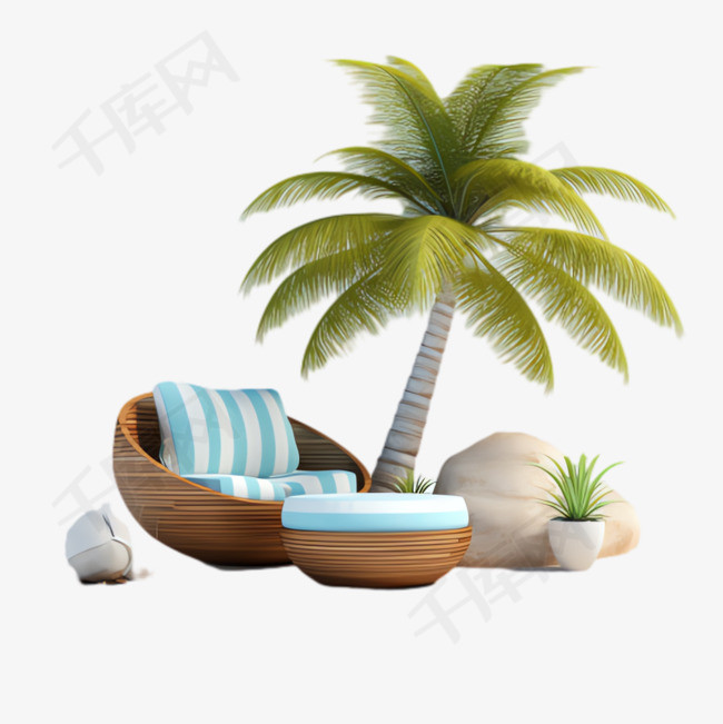 椰树靠椅元素立体免抠图案