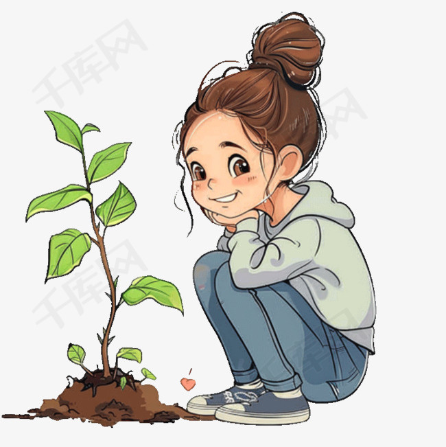 植物女孩手绘免抠元素