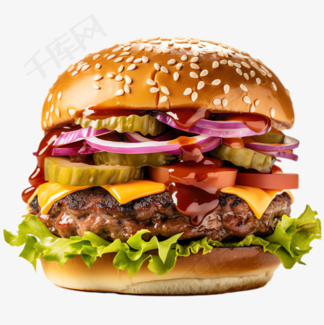 牛肉汉堡元素立体免抠图案