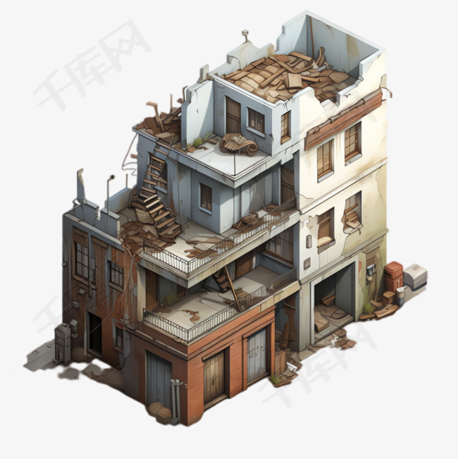 废墟房屋元素立体免抠图案