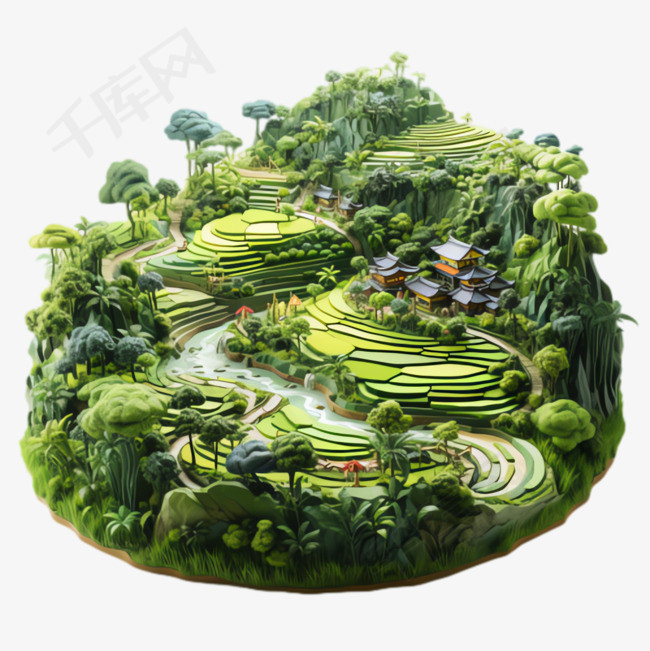 村庄植物元素立体免抠图案