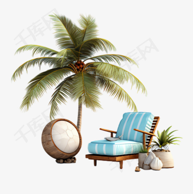 椰树靠椅元素立体免抠图案