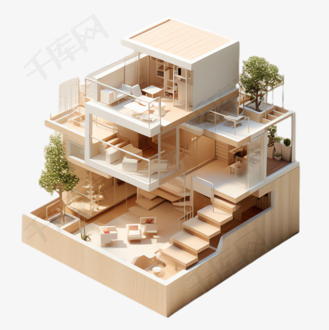 别墅模型元素立体免抠图案