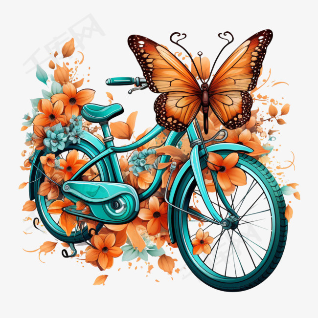 自行车蝴蝶元素立体免抠图案