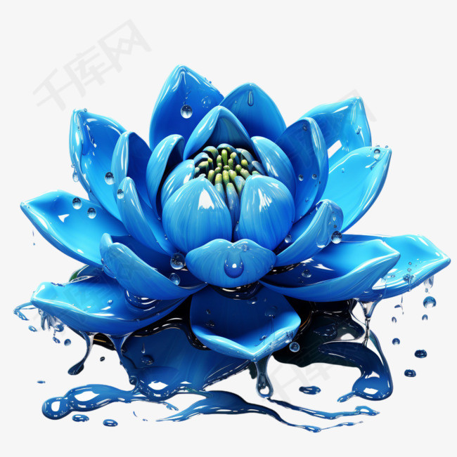 蓝色莲花元素立体免抠图案