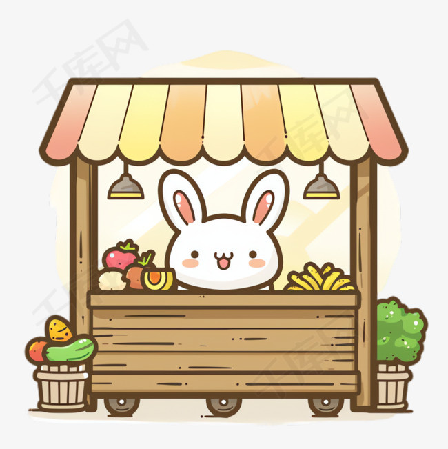 兔子水果摊元素立体免抠图案