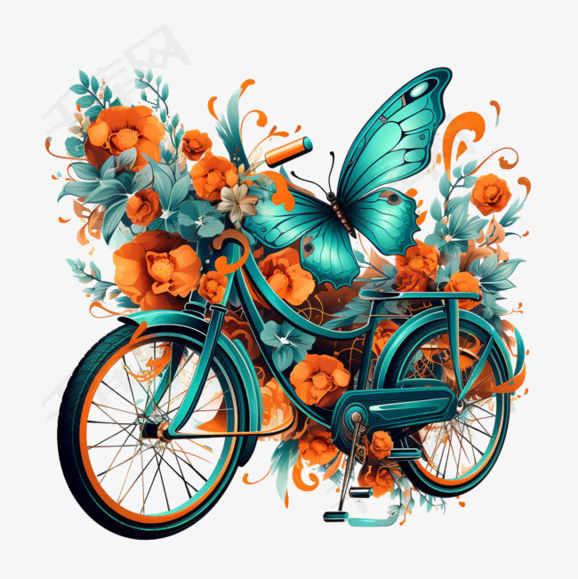 自行车蝴蝶元素立体免抠图案