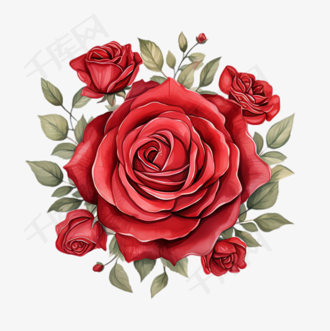 玫瑰花环元素立体免抠图案