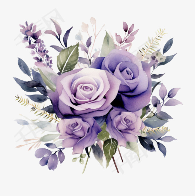 紫色玫瑰元素立体免抠图案