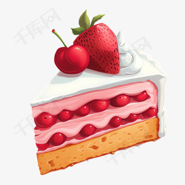草莓蛋糕元素立体免抠图案