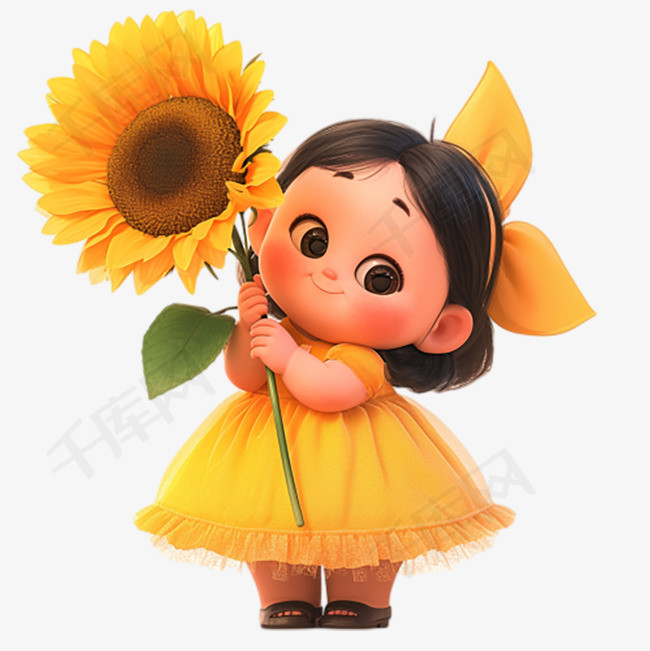 3D六一儿童节拿着向日葵的可爱