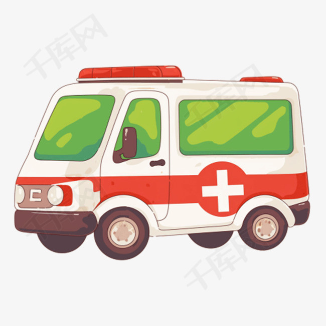 救护车插画免抠手绘元素