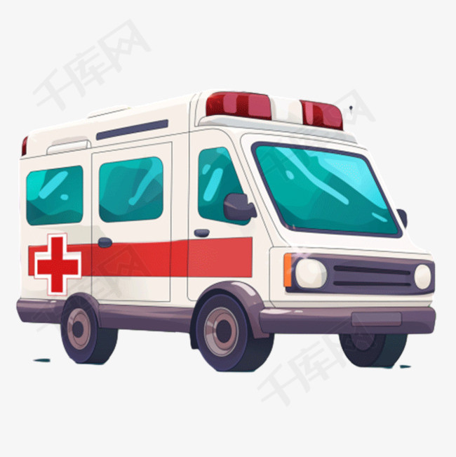 免抠救护车手绘插画元素