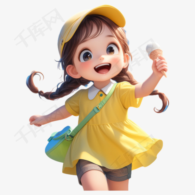 放暑假快乐玩耍的3d人物免抠素材图片