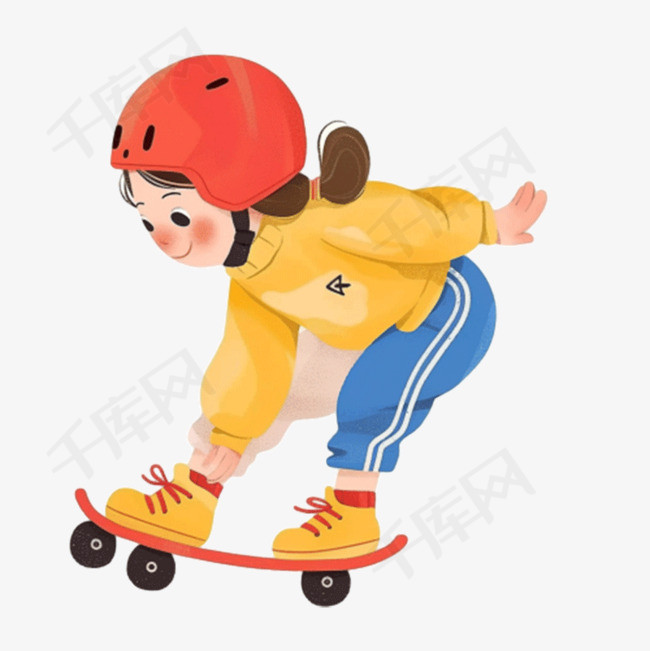 可爱男孩滑冰免抠元素手绘
