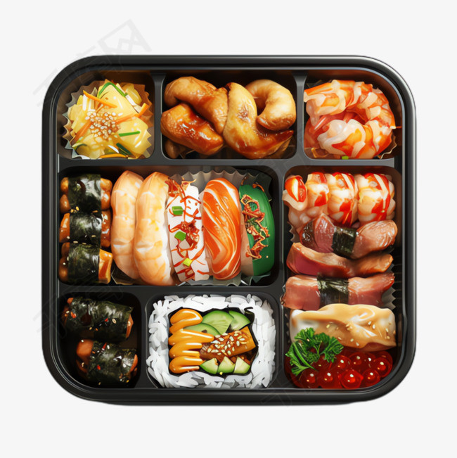 写实寿司饭盒元素立体免抠图案