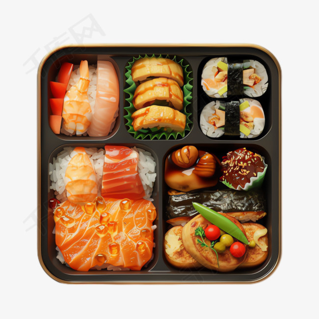 数字艺术寿司饭盒元素立体免抠图