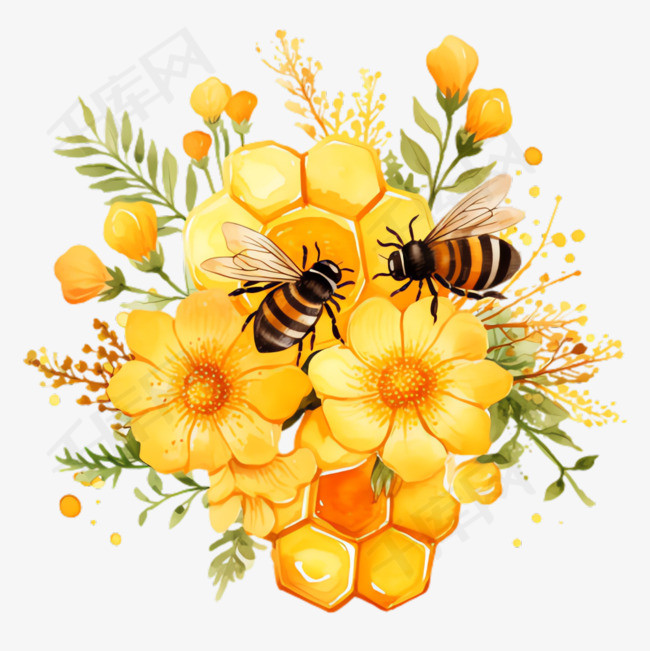 蜜蜂采蜜元素立体免抠图案纹理素材图片免费下载-千库网