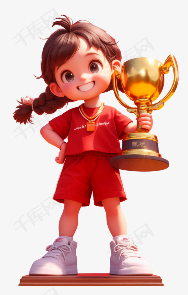 运动会得奖拿着奖杯的女孩png免抠图片是千库网设计师制作的卡通手绘