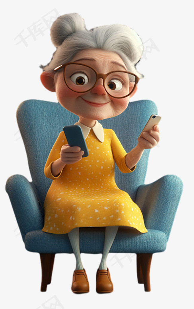 重阳节九月初九3d玩手机的老人