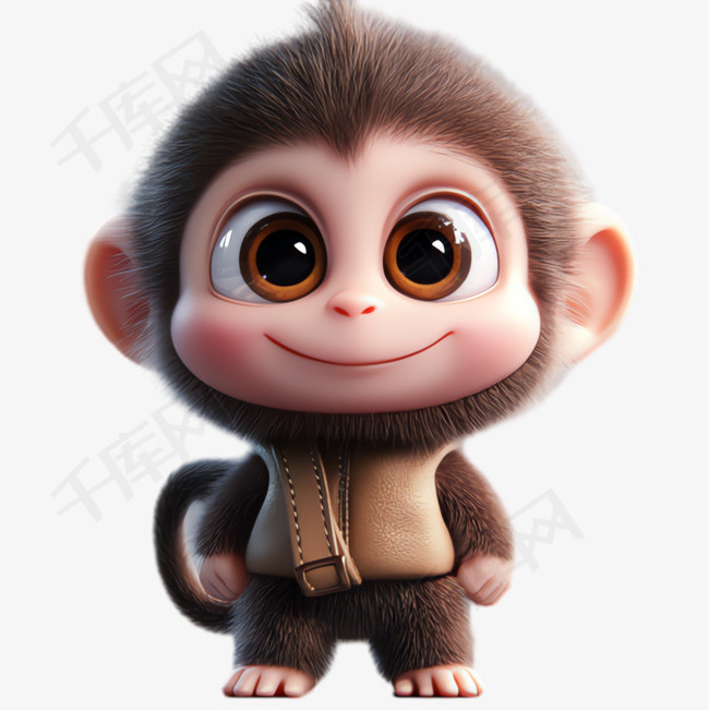 大眼睛猴子ai绘画元素立体免抠图案免抠图片是千库网