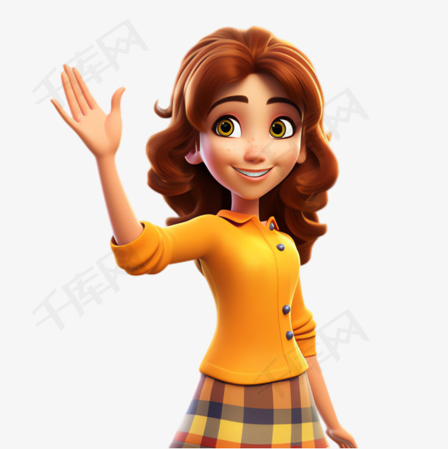 招手女孩特色元素立体免抠图案素材图片