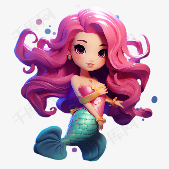 美丽美人鱼质感元素立体免抠图案素材图片免费下载-千库网