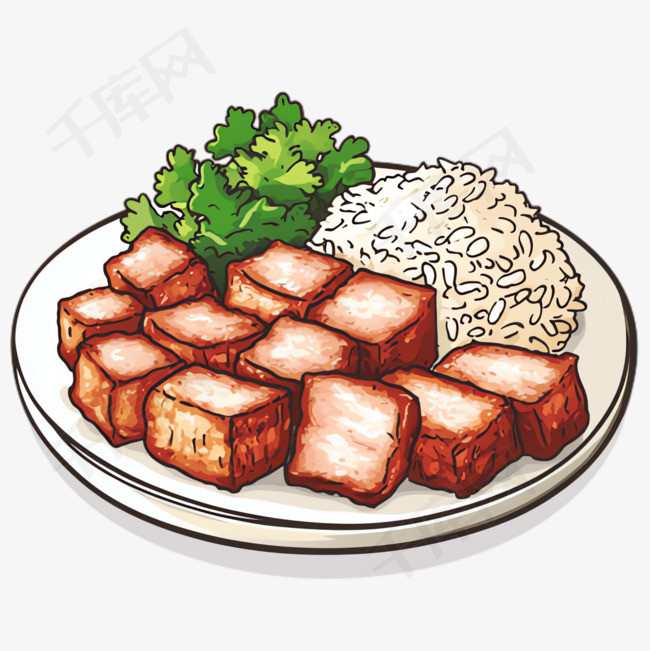 叉烧米饭卡通元素立体免抠图案