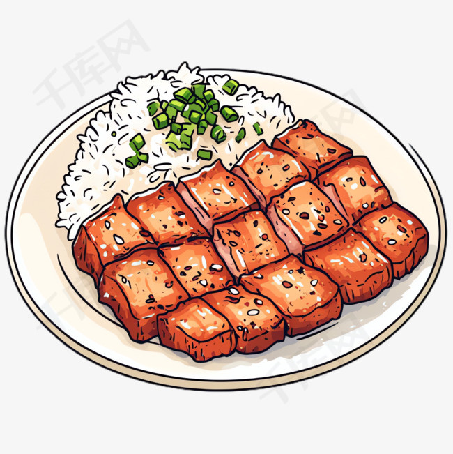 叉烧米饭绘画元素立体免抠图案