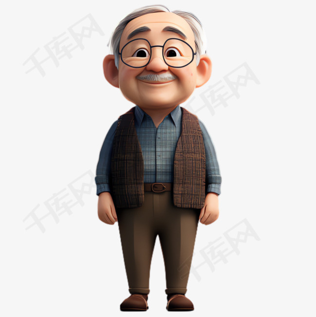 农村老爷爷卡通元素立体免抠图案
