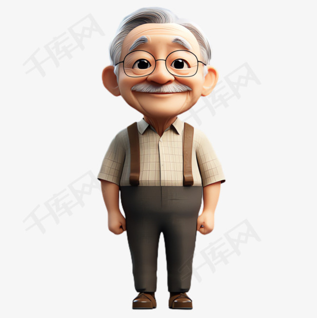 农村老爷爷ai绘画元素立体免抠