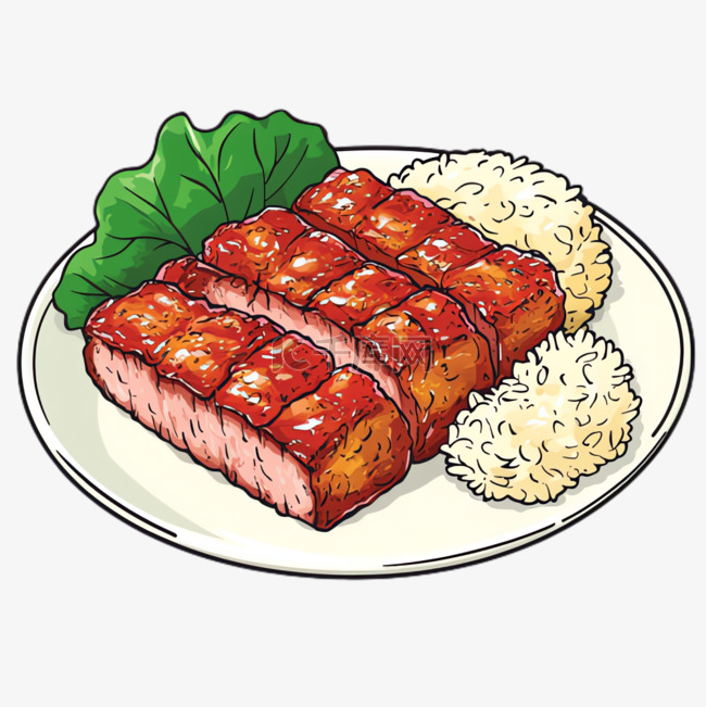 叉烧米饭艺术元素立体免抠图案免抠图片是千库网设计师制作的卡通手绘