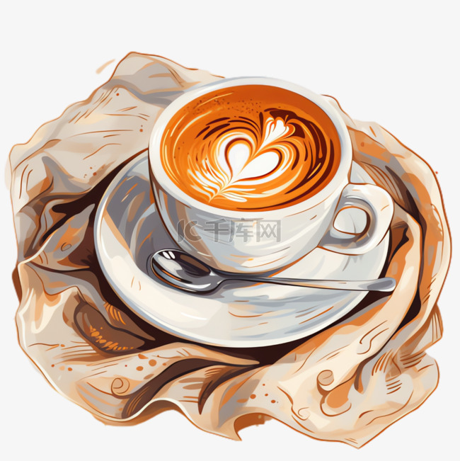 拉花咖啡绘画元素立体免抠图案免抠图片是千库网设计师制作的卡通手绘