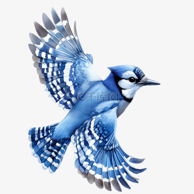 蓝色羽毛鸟写实元素立体免抠图案