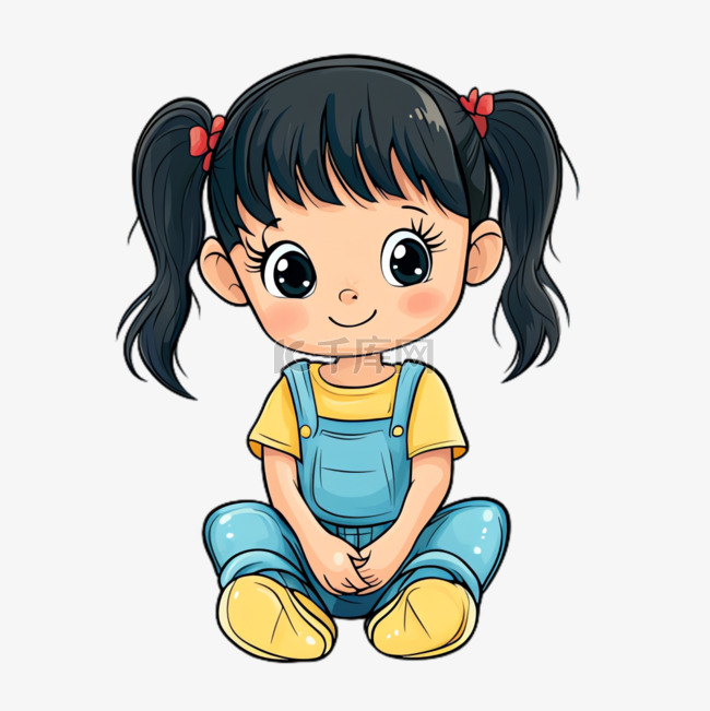 盘坐女孩特色元素立体免抠图案免抠图片是千库网设计师制作的卡通手绘