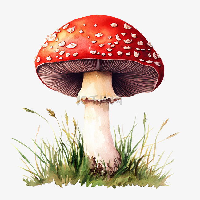 红蘑菇水彩插图