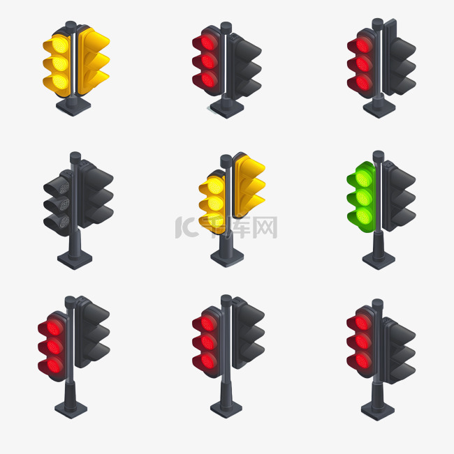 等距红黄绿交通灯3d通用场景集