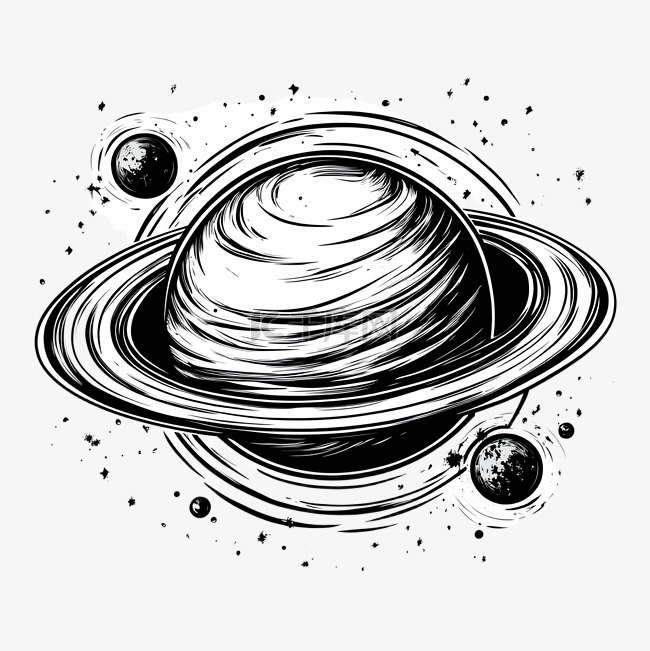 黑白环状星球涂鸦太空战争免抠图片是千库网设计师制作的卡通手绘png
