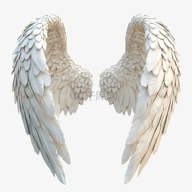 天使的翅膀孤立3d渲染