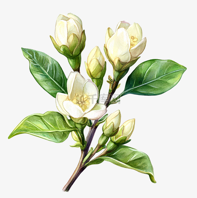 装饰茉莉花蕾水彩画正面