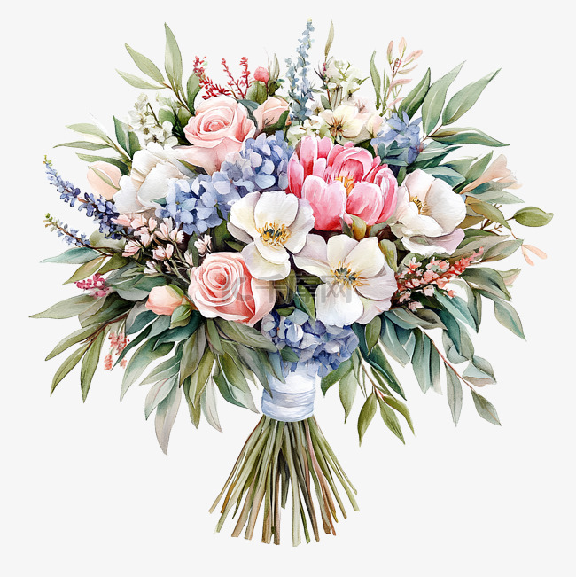 婚礼用热带花卉水彩花束