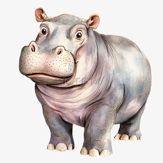 河马水彩剪贴画