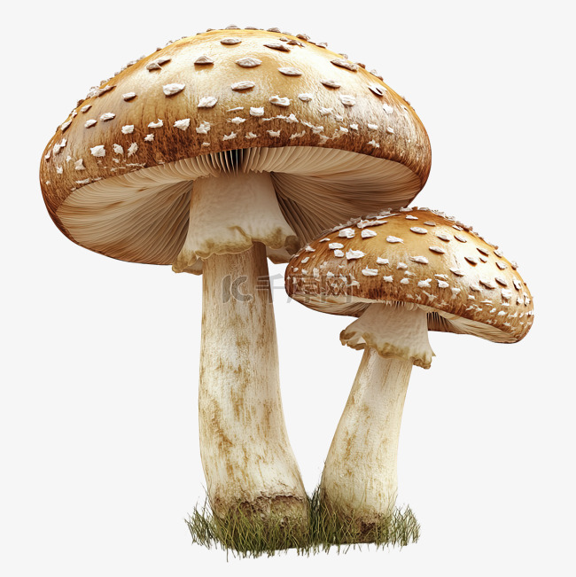 3d渲染三个蘑菇分离